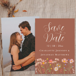 Save The Date Photo Bohème Fleurs Sauvages d'Automne Mariage en