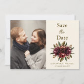 Save The Date Photo Boho Automne Bourgogne Floral Mariage (Devant)