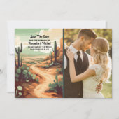 Save The Date Photo Boho Desert Cactus Mariage illustré (Devant)