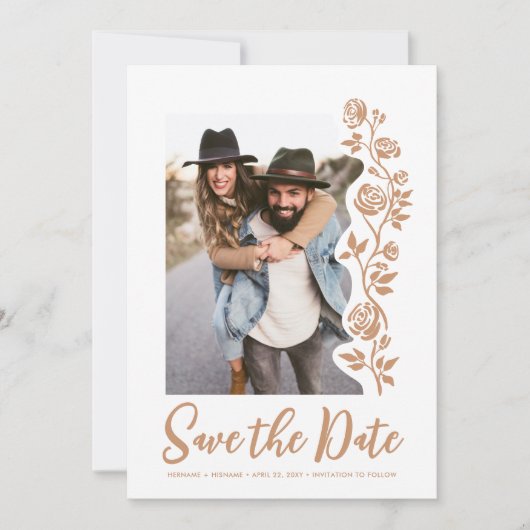 Save The Date Photo Boho Earthy Hand Drake Rose QR Code Site Web (Devant)