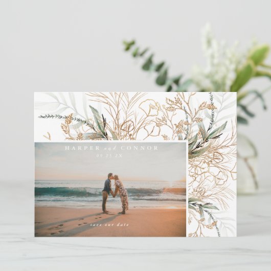 Save The Date Photo Boho Elegant Blanc Moderne Sage Eucalyptus P (Debout devant)