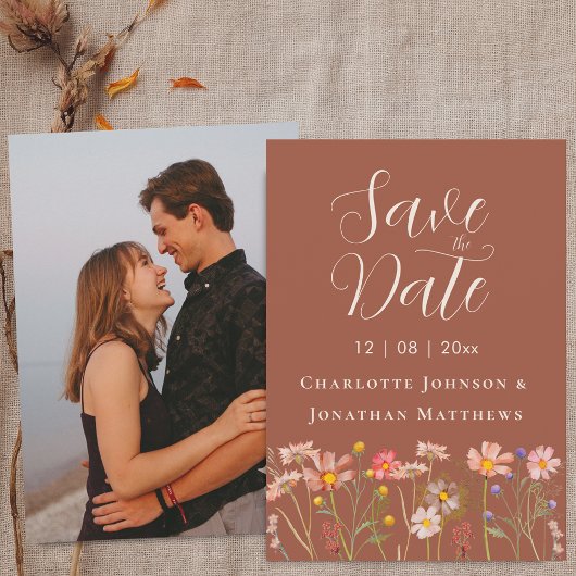 Save The Date Photo Boho Fall Wildflower Terracotta Wedding