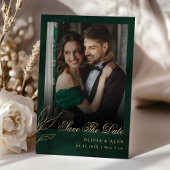 Save The Date Photo Botanical Emerald Gold Wedding Kaart