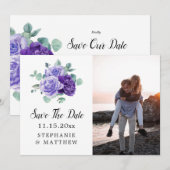 Save The Date Photo botanique d'eucalyptus à fleurs violettes po (Devant / Derrière)
