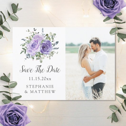 Save The Date Photo botanique Dusty Purple Eucalyptus