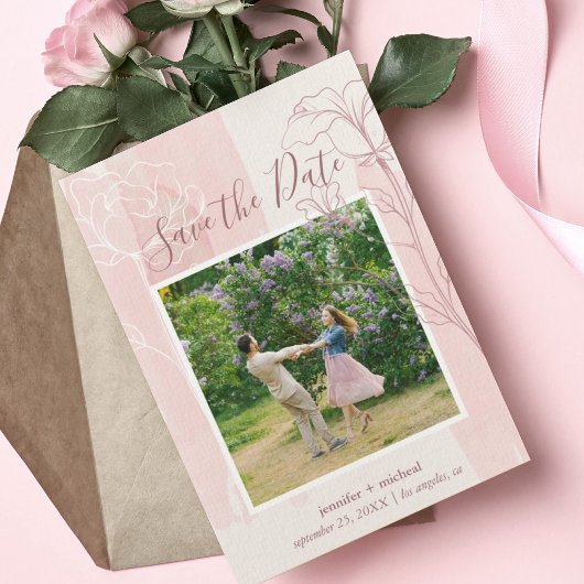 Save The Date Photo botanique rose poussiéreuse