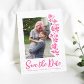 Save The Date Photo Bright rose main tiré Rose Romantique Simple