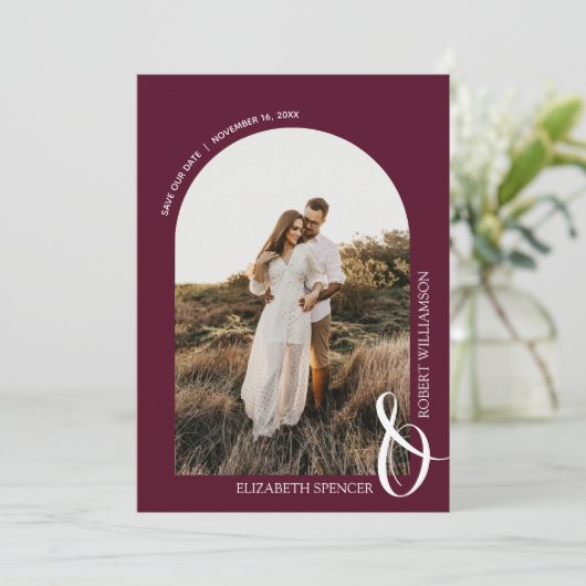 Save The Date Photo Burgundy QR Code Mariage Enregistrer La Date (Debout devant)