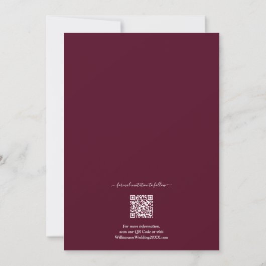 Save The Date Photo Burgundy QR Code Mariage Enregistrer La Date (Dos)