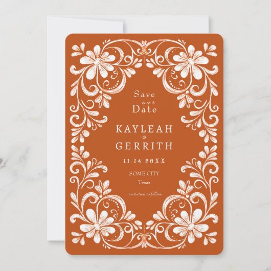 Save The Date Photo Burnt Orange Shabby Chic Enregistrer La Date (Devant)