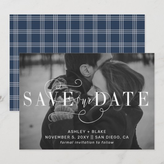 Save The Date Photo Calligraphie Écrite À La Main Moderne (Devant / Derrière)