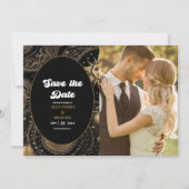 Save The Date Photo Celestial Black Gold Mariage (Devant)