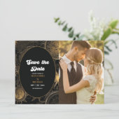 Save The Date Photo Celestial Black Gold Mariage (Debout devant)