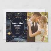 Save The Date Photo Celestial Midnight Blue Stars Moon Mariage (Devant)