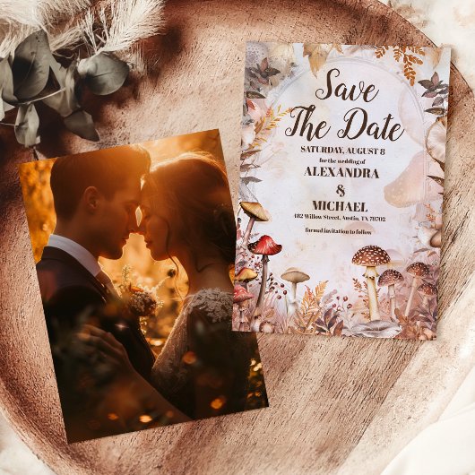 Save The Date Photo Champignon Mariage Forêt Enchantée