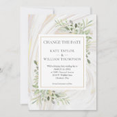 Save The Date Photo Changer la date Verdure Feuille Marble Swirl (Devant)
