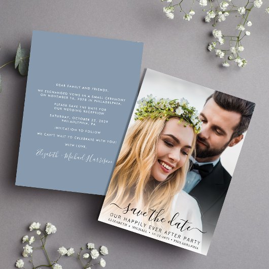 Save The Date Photo Chic Dusty Blue Wedding Réception