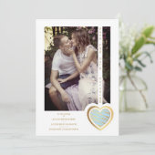 Save The Date Photo Chic Elegant Light Blue & Gold Effect Heart (Debout devant)