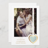 Save The Date Photo Chic Elegant Light Blue & Gold Effect Heart (Devant / Derrière)