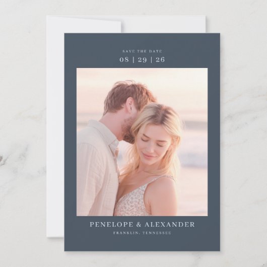 Save The Date Photo Classique Navy Romantique (Devant)