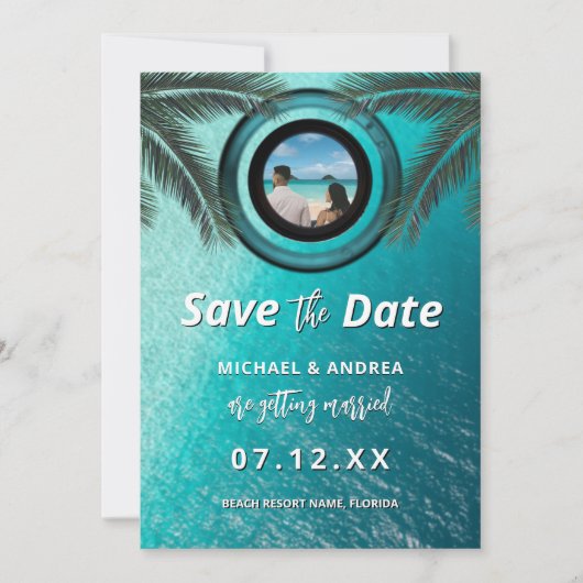 Save The Date Photo | Code QR Mariage Moderne Plage Océan Estiva (Devant)