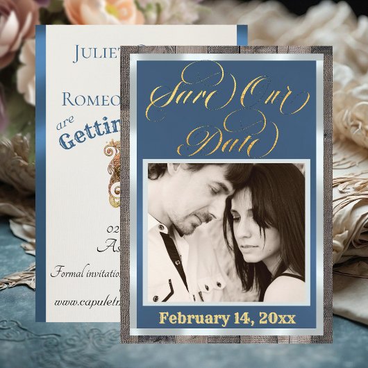 Save The Date Photo & Cœur - Bleu