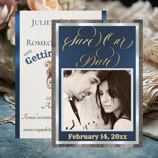Save The Date Photo & Cœur - Bleu foncé