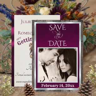 Save The Date Photo & Cœur - Plum