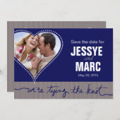 Save The Date Photo Coeur pointillé Enregistrer la date marine g (Devant / Derrière)