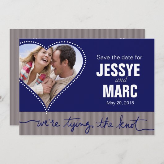 Save The Date Photo Coeur pointillé Enregistrer la date marine g (Devant / Derrière)