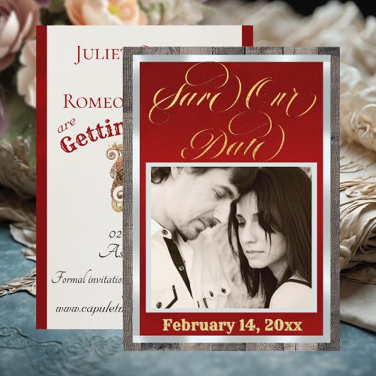 Save The Date Photo & Cœur - Rouge