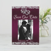 Save The Date Photo, Cœurs d'Argent & Paillettes - Violet (Debout devant)