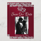 Save The Date Photo, Coeurs d'argent & Parties scintillant - Bou (Devant / Derrière)