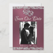 Save The Date Photo, Coeurs d'argent & Parties scintillant - Lav (Devant)