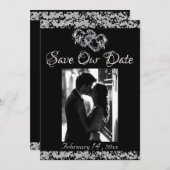 Save The Date Photo, Coeurs d'argent & Parties scintillant - Noi (Devant / Derrière)