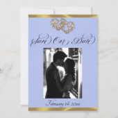 Save The Date Photo, Cœurs & Ruban - Perle Bleue/Or (Devant)