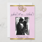 Save The Date Photo, Cœurs & Ruban - Perle Rose/Or (Devant)