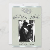 Save The Date Photo, Cœurs & Ruban - Sage Perle/Argent (Devant)