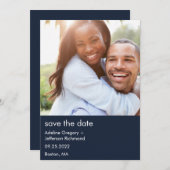 Save The Date Photo Couple Moderne Mariage Bleu Enregistrer La D (Devant / Derrière)