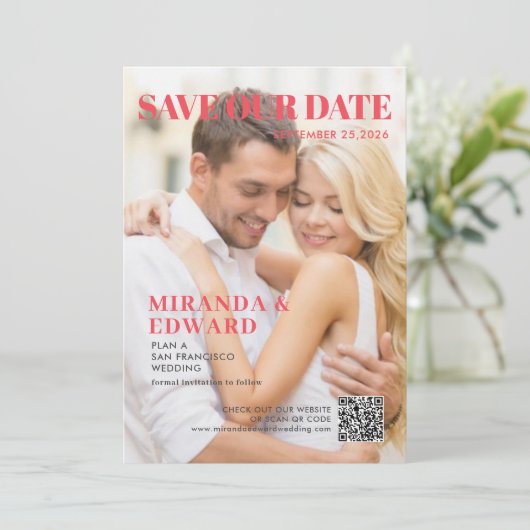 Save The Date Photo Couverture Magazine Code QR Mariage Enregist (Debout devant)