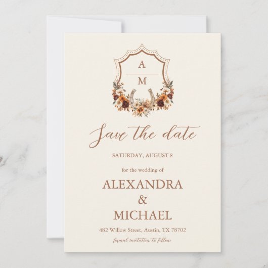 Save The Date Photo Crest Mariage de monogramme occidental (Devant)