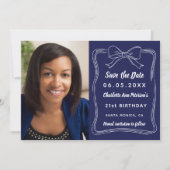 Save The Date photo d'anniversaire bleu marine dessinée à la mai (Devant)