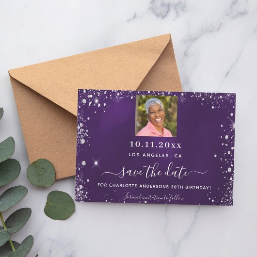 Save The Date Photo d'anniversaire en argent violet