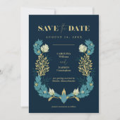 Save The Date Photo d'arche florale bleue et jaune de printemps (Devant)