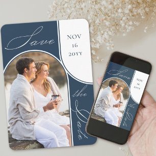 Save The Date Photo d'arche moderne Élégante calligraphie bleu m
