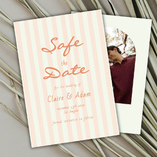 Save The Date Photo d'arche vintage minimal mariage rayures pêch