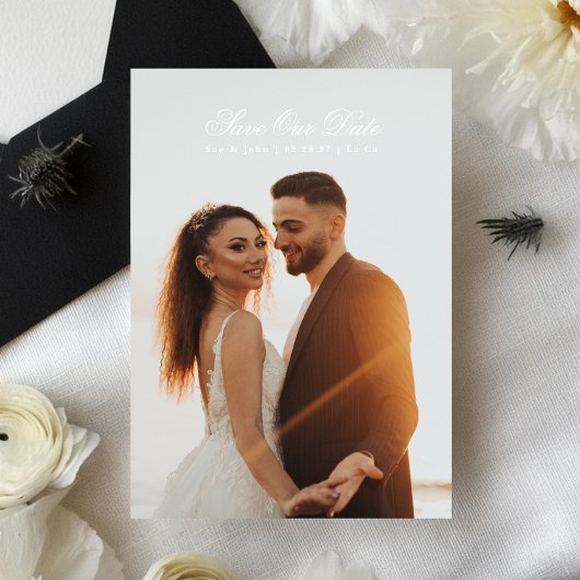 Save The Date Photo de calligraphie classique blanche et noire