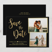 Save The Date Photo de calligraphie élégante en or noir moderne (Devant / Derrière)