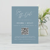 Save The Date Photo de code QR bleu moderne périwinkle (Debout devant)