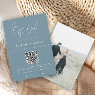 Save The Date Photo de code QR bleu moderne périwinkle
